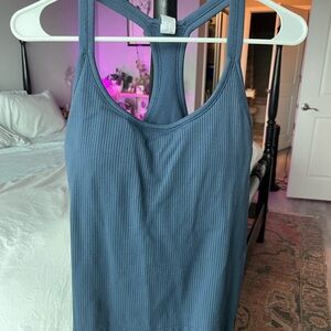 Medium Blue yogalicious Ribbed Women's workout racer back top